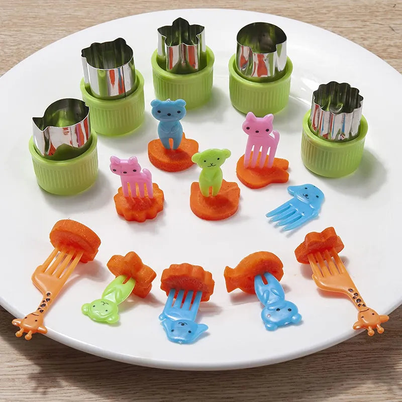 Adorable Mini Food Picks for Kids: Animal Cartoon Forks with Cutter and Silicone Lunch Box Dividers - Perfect for Snacks, Cakes, and Fruits