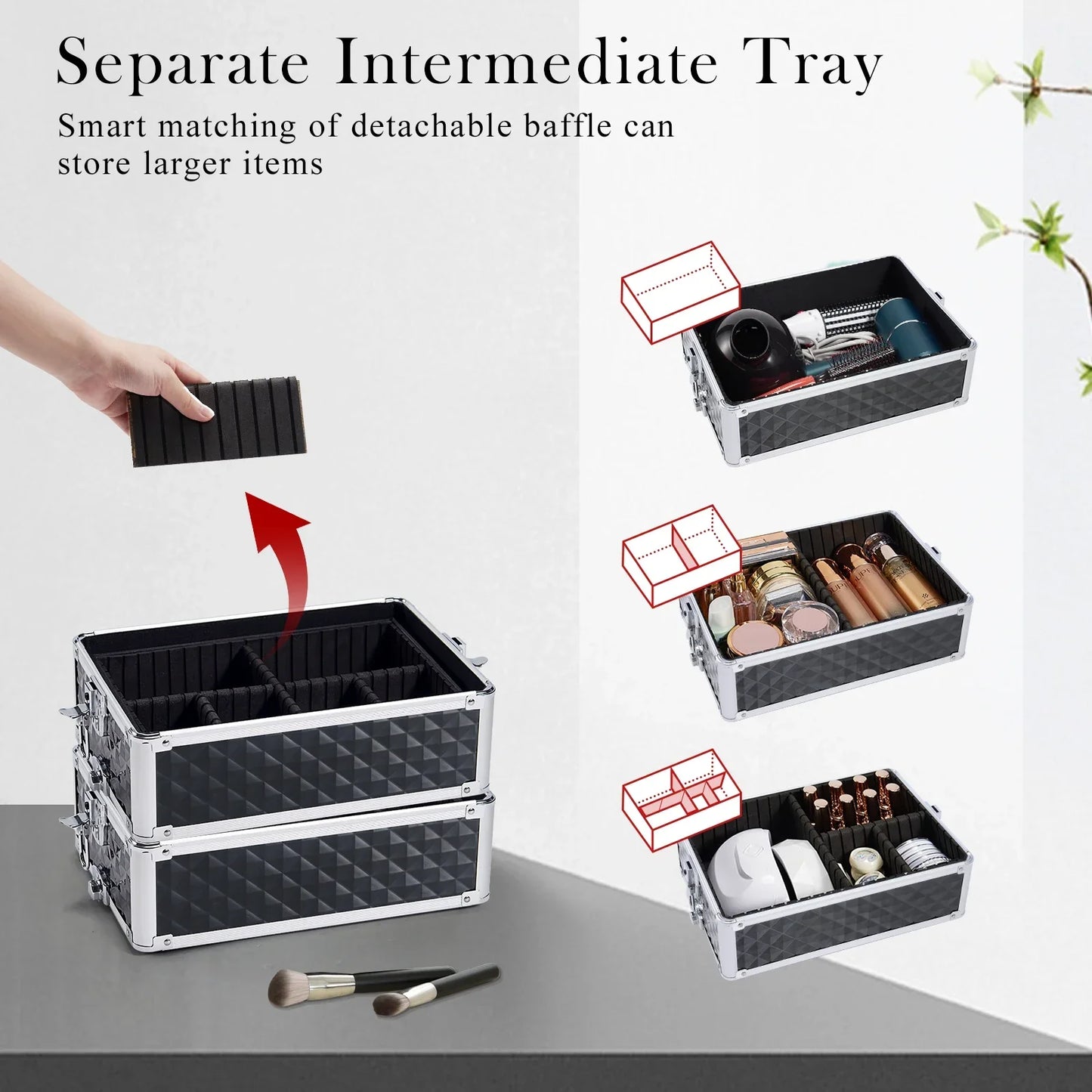 Makeup Trolley Case 4-in-1 — Detachable Alloy Train Briefcase with Wheels, Lockable Large Capacity Storage for Nail Manicure Salon