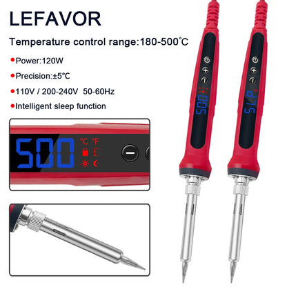 80W Soldering Iron Kit – Adjustable Temperature with LCD, Ceramic Heater, Soldering Tips & Tweezers