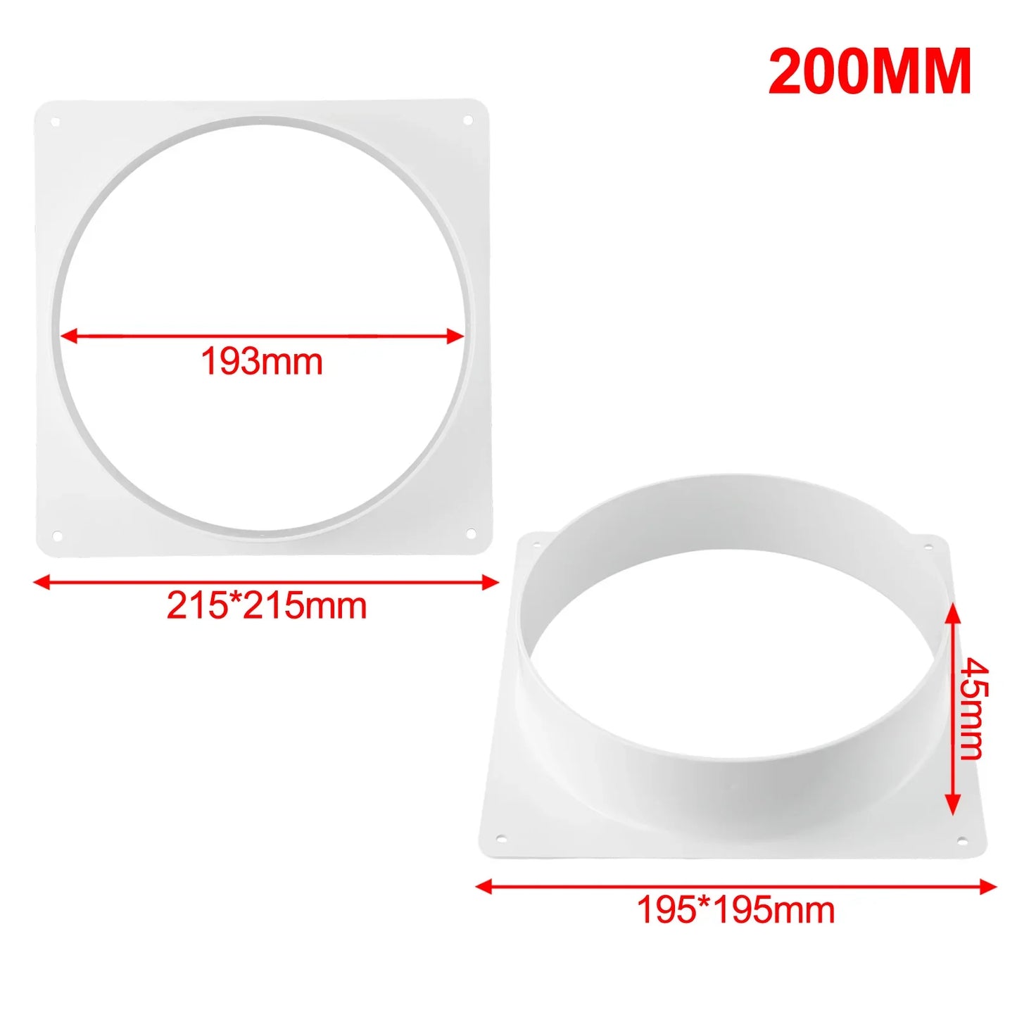 White Air Vent Duct Connector Flange – Straight Square Bottom Pipe for Easy Ventilation Duct Installation
