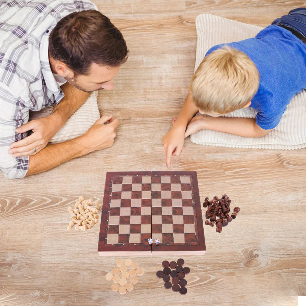 29x29cm Large 3-in-1 Chess Board – Foldable Chess, Checkers & Backgammon Set for Kids & Adults, Strategic Thinking Game