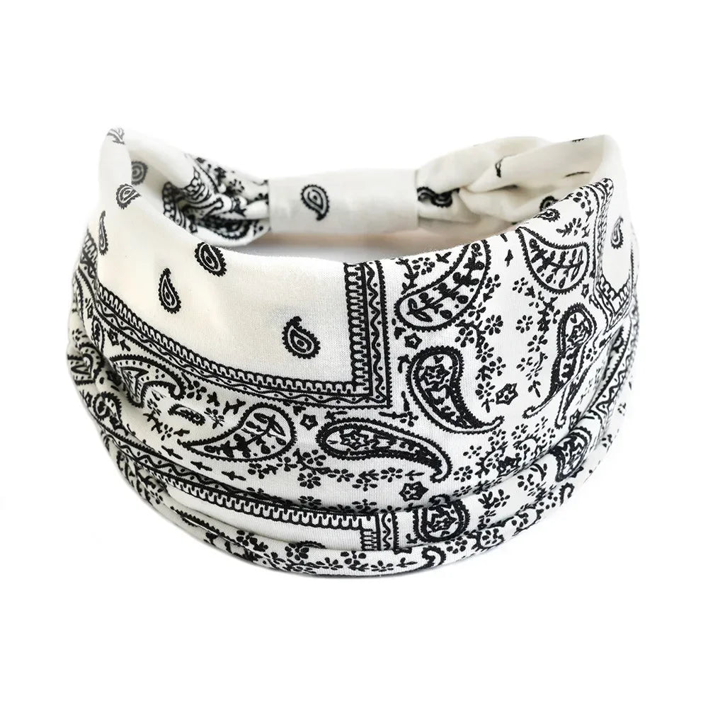 Bohemian Wide Cotton Stretch Headbands for Women – Turban Style Hairbands, Bandana Headwrap Hair Accessories