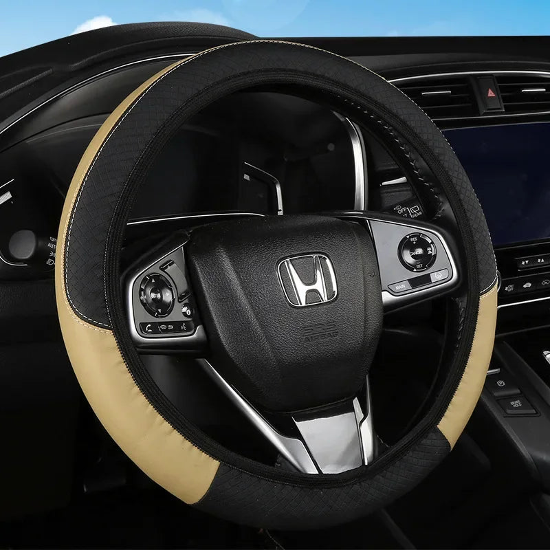 PU Leather Car Steering Wheel Cover — Breathable, Anti-Slip, 37-38cm Universal Car Accessory