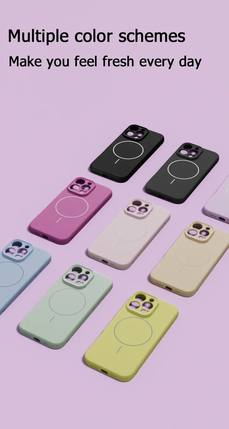 Original Liquid Soft Silicone Magsafe Case — Magnetic Wireless Charging Cover for iPhone 11–16 Pro Max