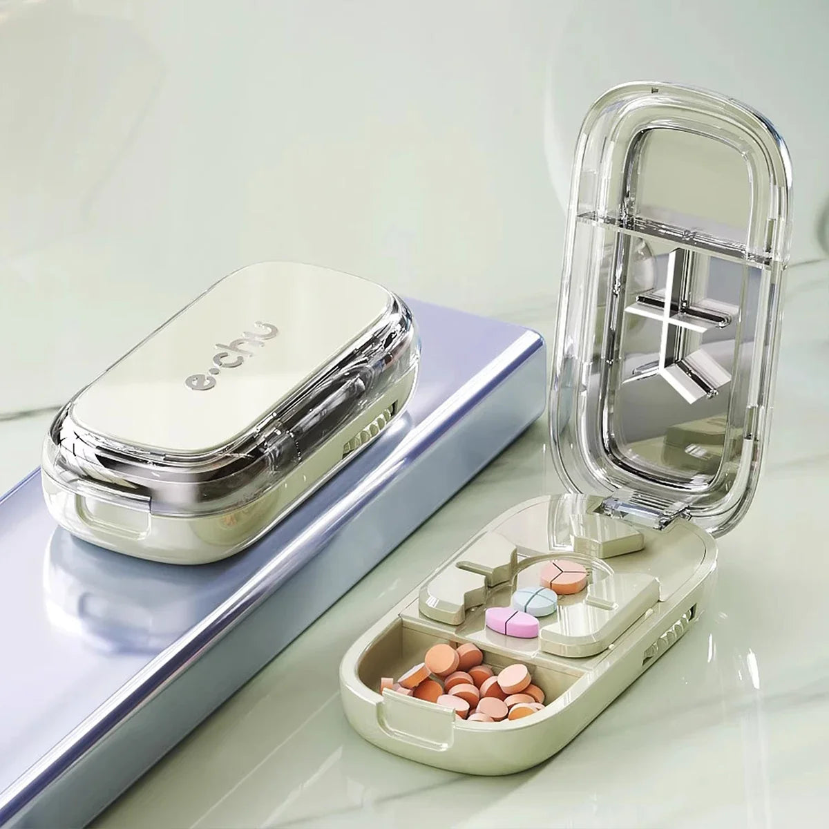 Portable Pill Splitter - Precise Pill Cutter for Even Halves, Thirds & Quarters