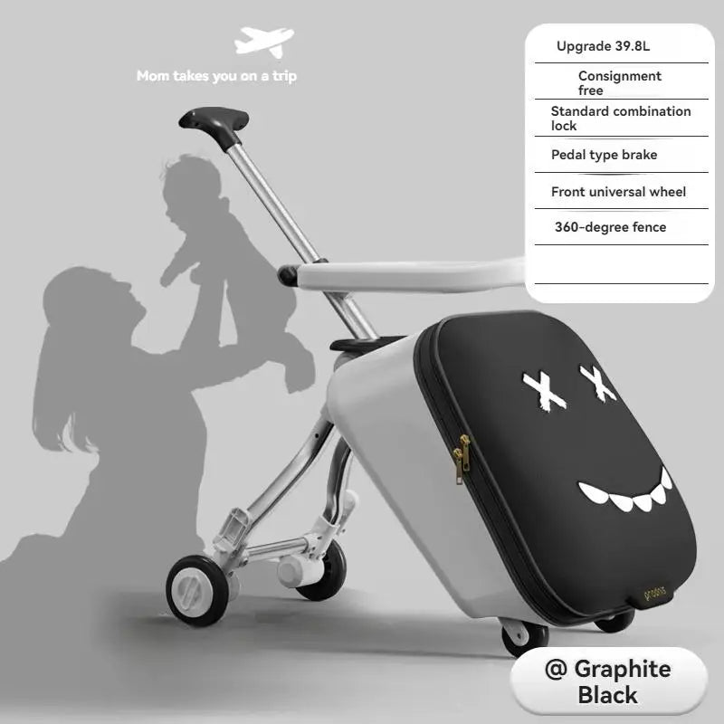 Kids Ride-On Luggage with Folding Stroller – 20-Inch Rolling Suitcase for Toddlers and Babies