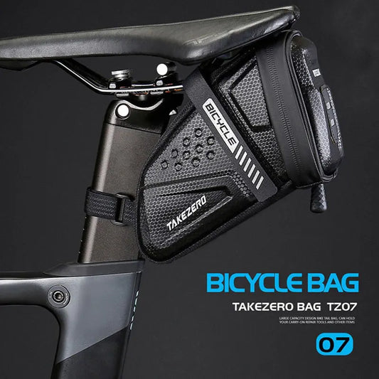 TAKEZERO TZ07 Bicycle Tail Saddle Bag – EVA Hard Shell Rear Bag for Mountain & Road Bikes