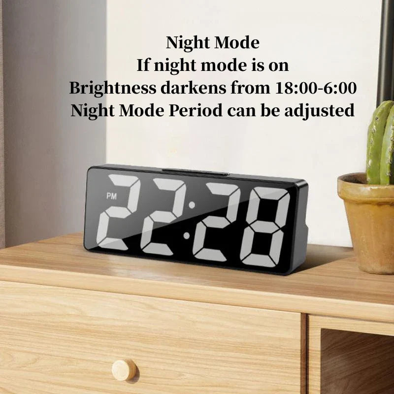 Voice Control Digital Alarm Clock, Temperature & Date Display, 2 Alarms, Snooze, Night Mode, 12/24H USB Plug-in LED Table Clock