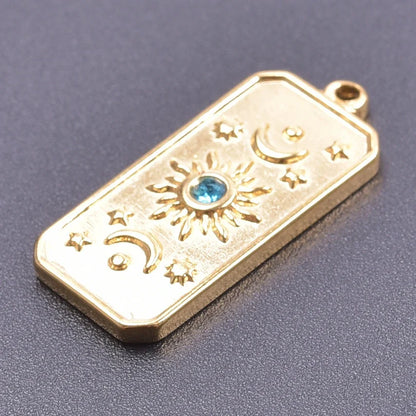 6pcs Real Gold-Plated Sun Charms - Stainless Steel Jewelry Making Pendants, Heart, Moon & Sunshine Design