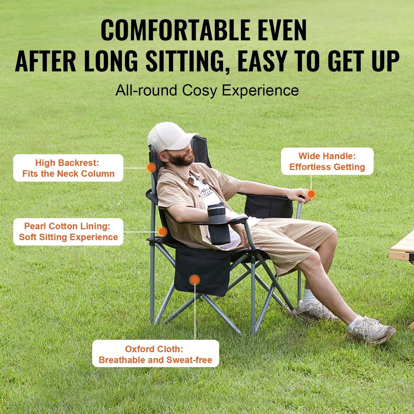 VEVOR Outdoor Camping Chair – 350lbs Ultralight Folding Portable Seat for Beach, Hiking, Picnic & Fishing