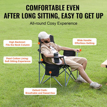 VEVOR Outdoor Camping Chair – 350lbs Ultralight Folding Portable Seat for Beach, Hiking, Picnic & Fishing