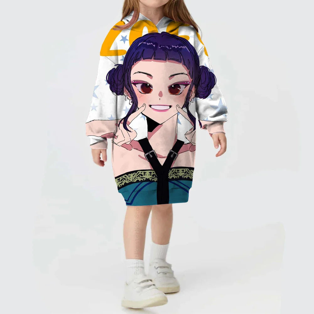KPop Demon Hunters Hoodie Dress — Rumi Cute Cartoon Sweatshirt Pullover for Girls, Long Sleeve Autumn Y2K Sportswear