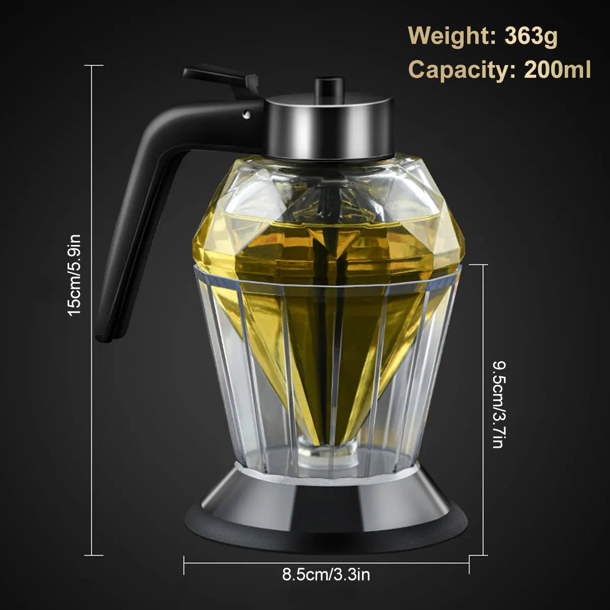 Diamond Shaped Glass Honey Dispenser - 200ml Large Capacity Multifunctional Oil, Vinegar, and Sauce Dispenser - Elegant Kitchen Tool for Easy Dispensing