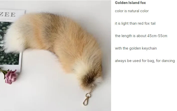 Real Fox Fur Tail Keychain – Large Natural Fur Pendant for Cosplay, Bags, Cars, and Women