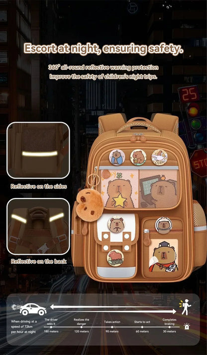 Capybara Waterproof School Backpack | Large Capacity, Ergonomic Straps for Students, Spine-Friendly Gift Bag