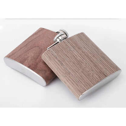 6oz Stainless Steel Hip Flask – Wood Grain Leather Wine Bottle, Portable Russian Flag Outdoor Flagon Gift for Men