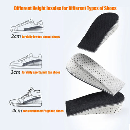 2-4cm Memory Foam Insoles – Height Increase Templates for Men, Breathable & Sweat-Absorbent, Running Shoe Accessories