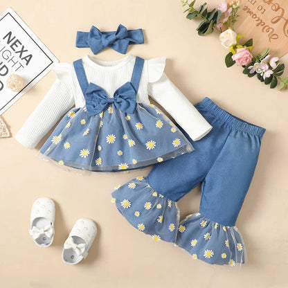 Newborn Baby Girls Clothes Set – Pink Ruffle Top & Heart Print Bow Trousers, Princess Casual Outfit for Infants