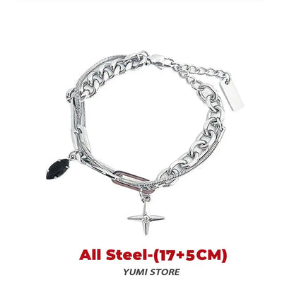 Retro Flame Cross Bracelet - Unisex Hip Hop Titanium Steel Splice Chain Charm, Kpop Luxury Jewelry for Men & Women