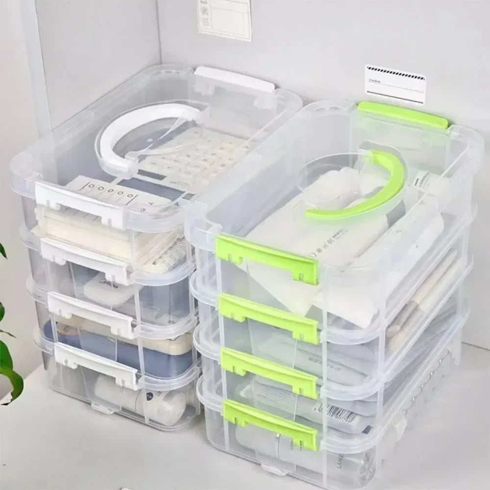 4-Layer Stackable Transparent Organizer – Multi-Tier Plastic Storage Box for Kids Toys, Makeup, Jewelry, Office & School