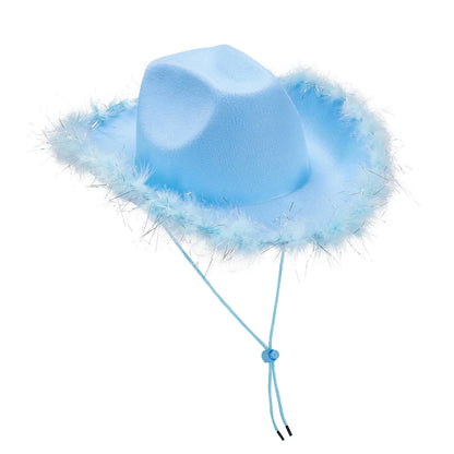 Women's Cowboy Hat – Wide Brim Solid Color with Furry Trim for Parties & Outings