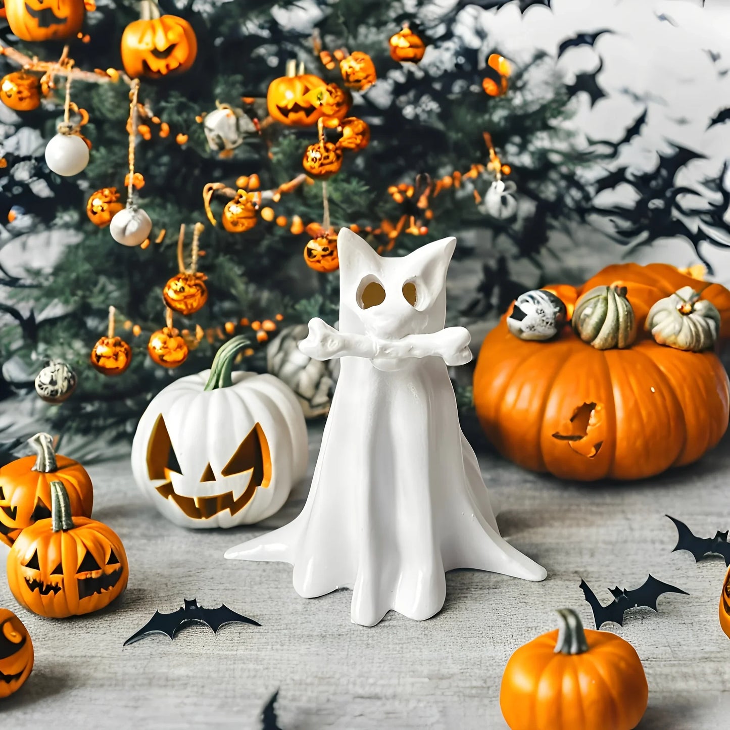 Dog Resin Statue - Halloween Decor Cute Spooky White Resin Figurine for Garden Witch Theme Party - No Candles, Halloween Props