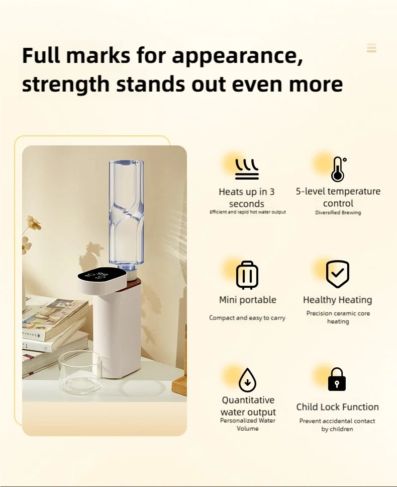 2000W Instant-Heat Water Dispenser – 3-Second Rapid Heating Portable Dispenser for Mineral & Bottled Water