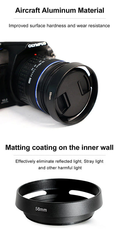 37-62mm Metal Hollow Camera Lens Hood — Compatible with Fuji Nikon Pentax Sony Olympus Canon