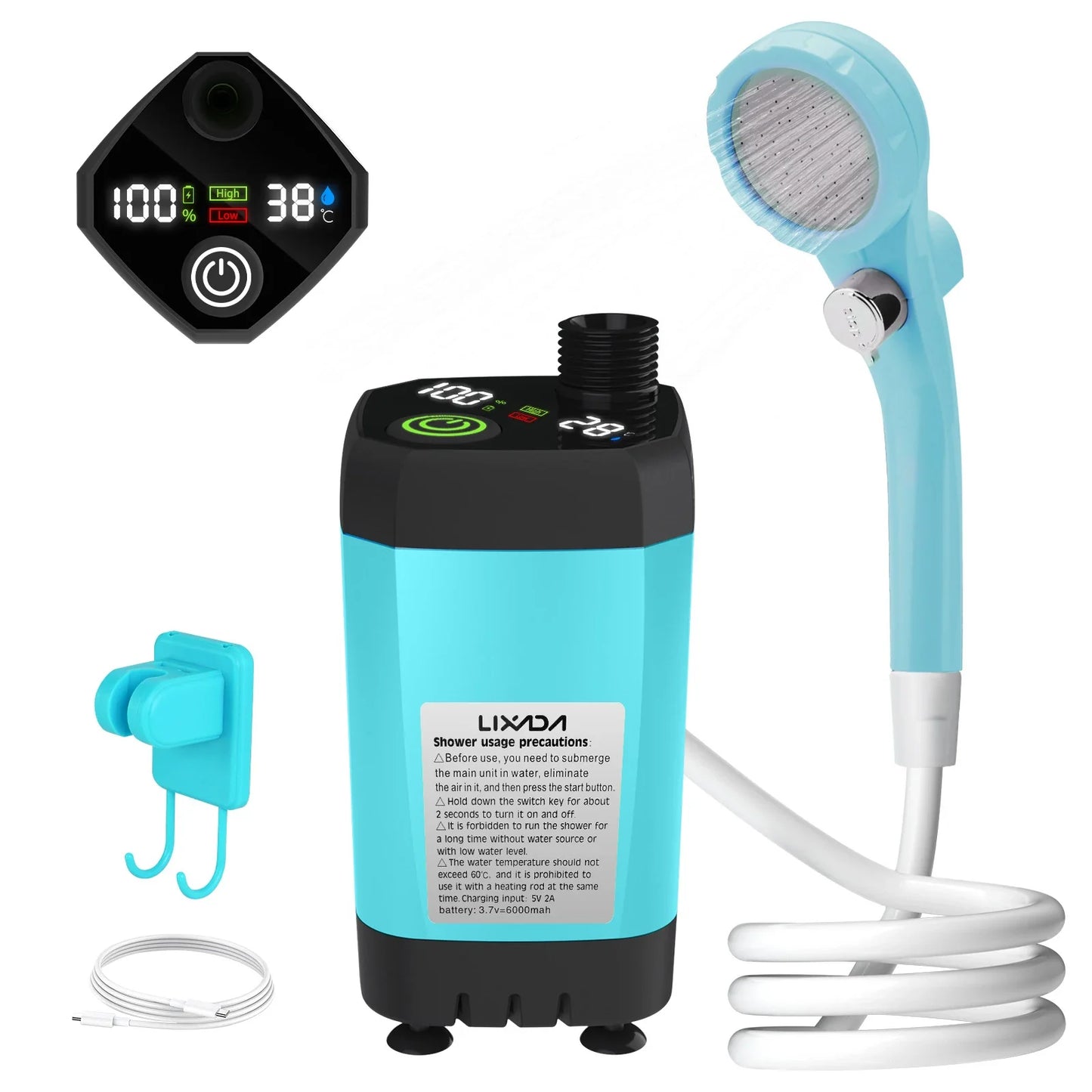 Portable RV Camping Shower Pump – Outdoor Shower Kit with Intelligent Digital Display & Adjustable 6000mAh Power