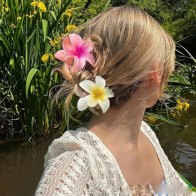 8CM Gradient Egg Flower Hair Claw Clips - Sweet Acrylic Hairpins for Women and Girls, Summer Beach Hawaiian Hair Accessories