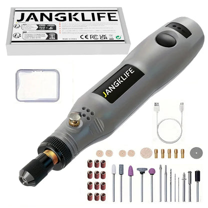 JANGKLIFE USB Cordless Rotary Tool Kit - Mini Wireless Engraving Drill for Wood, Jewelry, Metal & Glass DIY