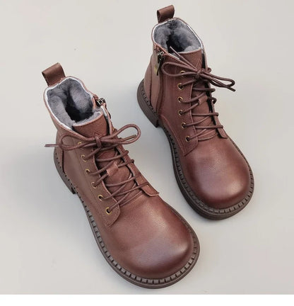 Careaymade 100% Genuine Leather Wide Casual Women’s Short Boots – Big Size, Handmade Men’s Wool Boots