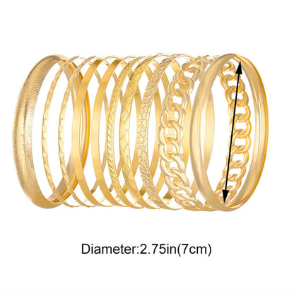 10PCS Metal Bangles Set for Women – Heavy Punk Hip Hop Textured Stackable Bracelets Fashion Party Jewelry Accessories