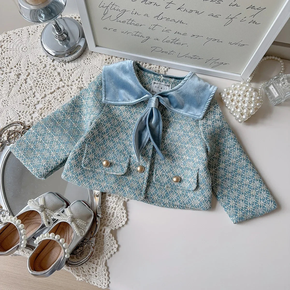 Girls' French Style Spring & Autumn Set 2025 – Baby Girl Two-Piece Outfit with Little Coat & Folding Skirt