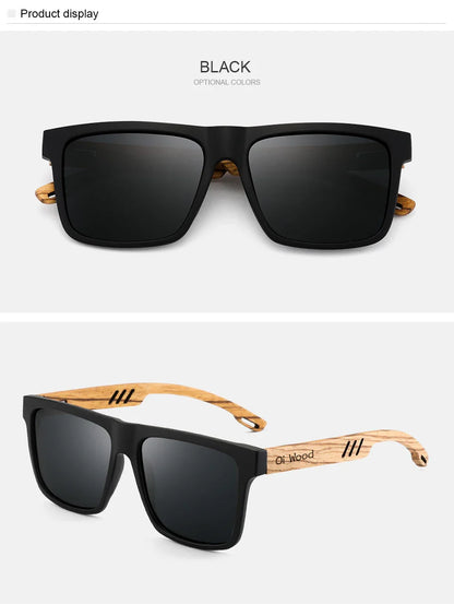 Oi Wood Square Polarized Sunglasses for Men — UV400 Fashion Sport & Driving Sun Glasses