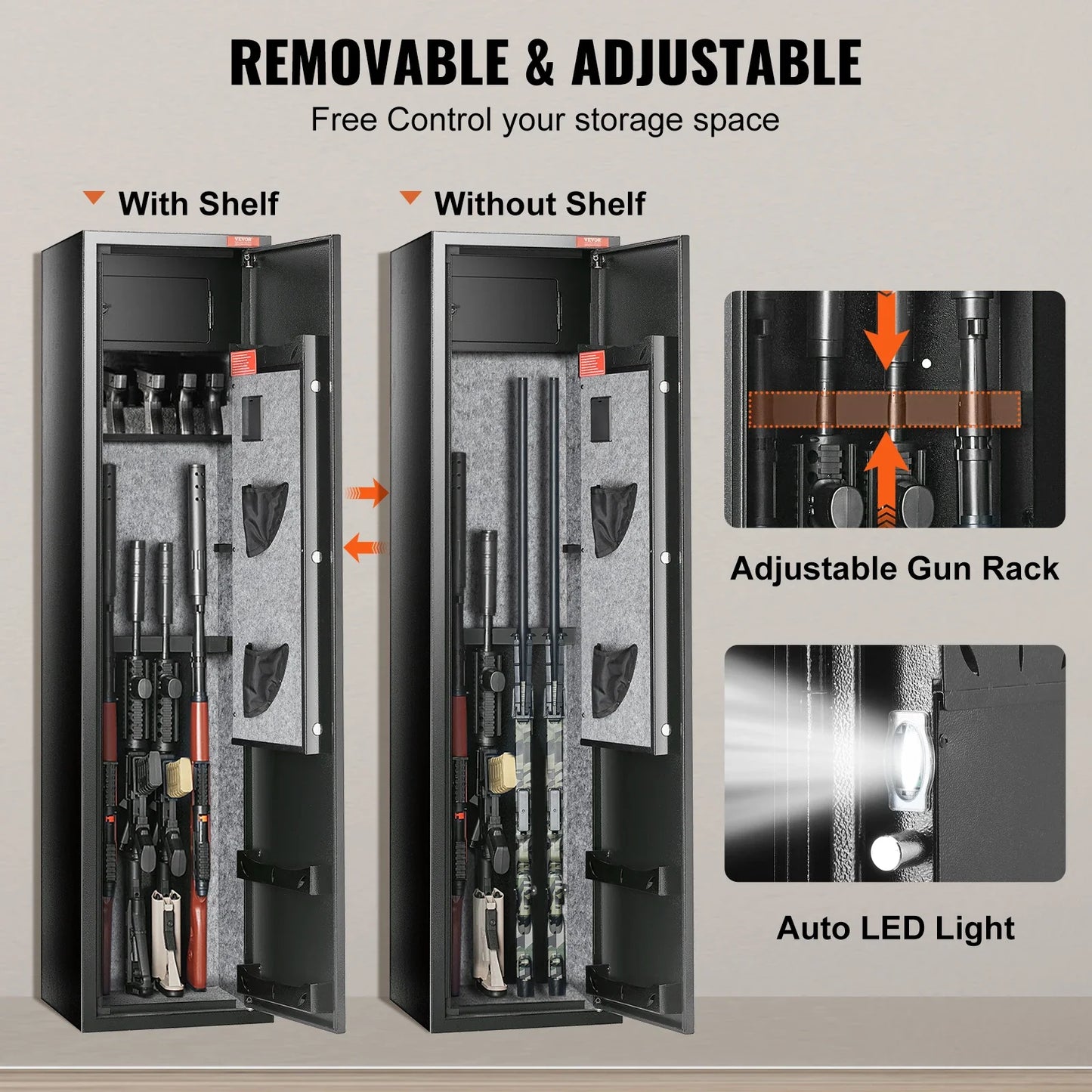SucceBuy 3-8 Gun Safe – Digital Keypad Lock Cabinet with Removable Shelf for Rifles & Pistols