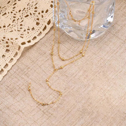 Gold Plated Lariat Necklace – Double Layered Long Chain Drop Pendant Choker for Women, Fashion Jewelry Gift