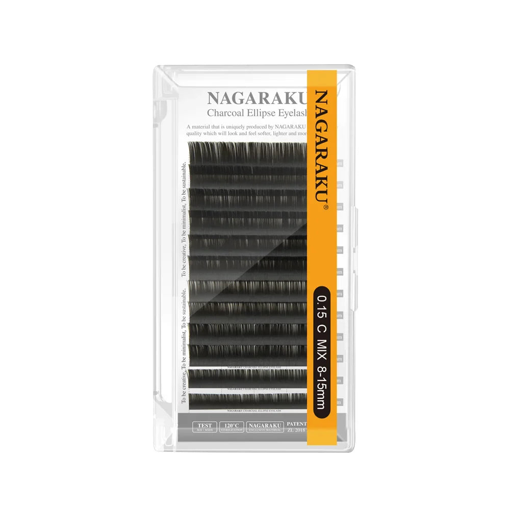 NAGARAKU Flat Ellipse Eyelashes — Matte Gray & Black Super Soft Natural Split-Tip Extension Lashes