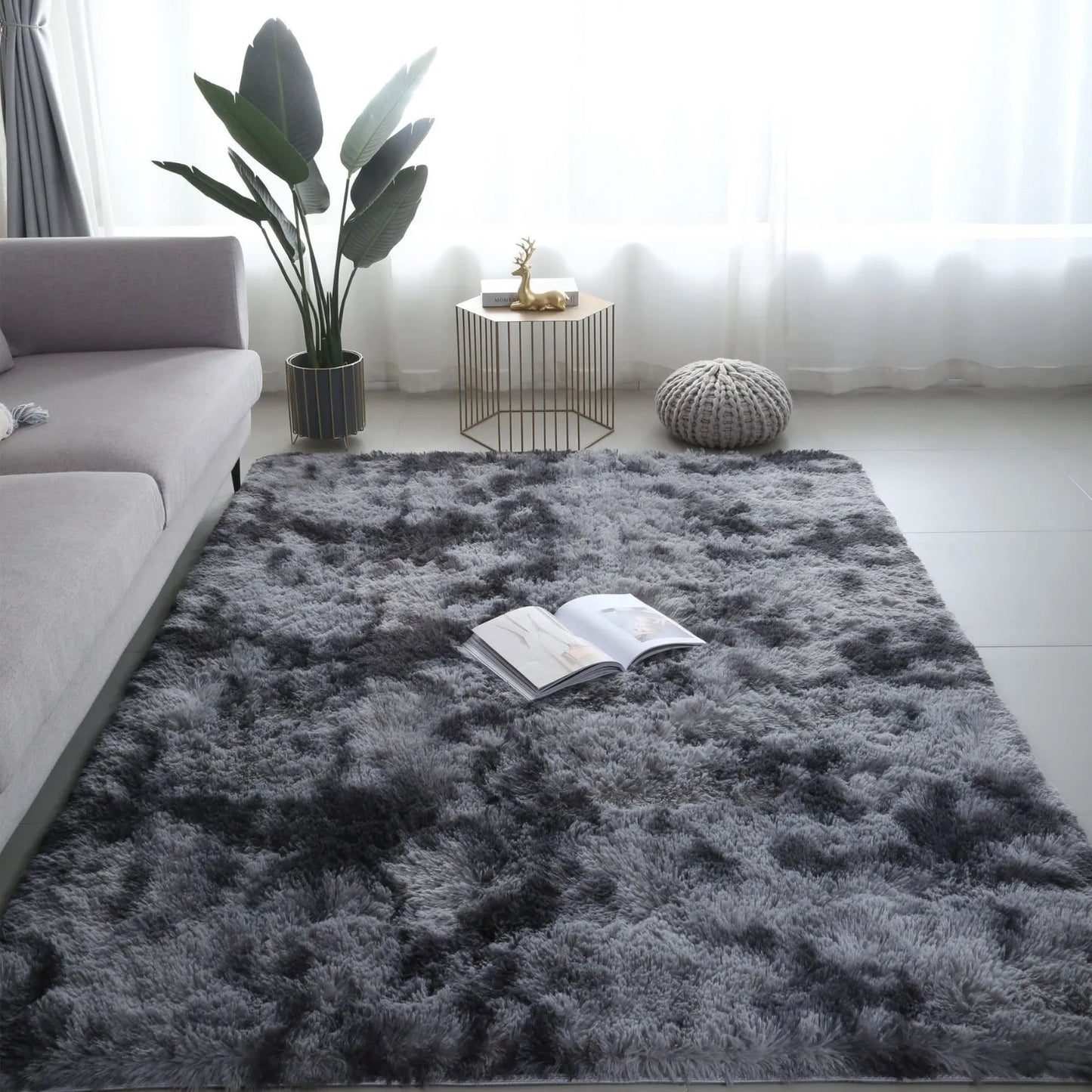 VIKAMA Tie-Dyed Fluffy Rug – Soft Plush Carpet for Living Room, Bedroom, Kids’ Playroom & Bedside