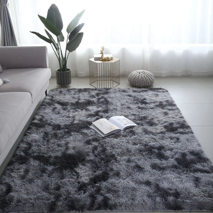 VIKAMA Tie-Dyed Fluffy Rug – Soft Plush Carpet for Living Room, Bedroom, Kids’ Playroom & Bedside
