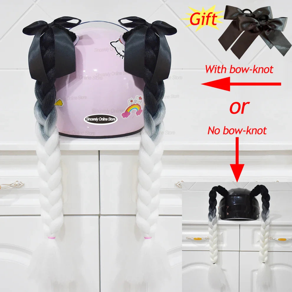 2pcs Motorcycle Helmet Braids - Woman's Twist Pigtail Wig for Helmets, 164 Colors with Sucker