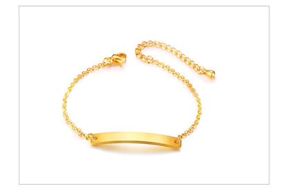 Elegant Personalized ID Bar Bracelet – 5mm Stainless Steel Link Chain for Women with Custom Name or Quote
