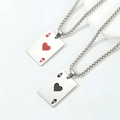 Hip Hop Poker Card Necklace – Stainless Steel Ace of Spades & Hearts Pendant Chain for Men