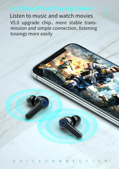 M19 Bluetooth Wireless Headset – TWS Gaming Earbuds with Noise-Cancelling, Touch Control & Mini Emergency Power Bank