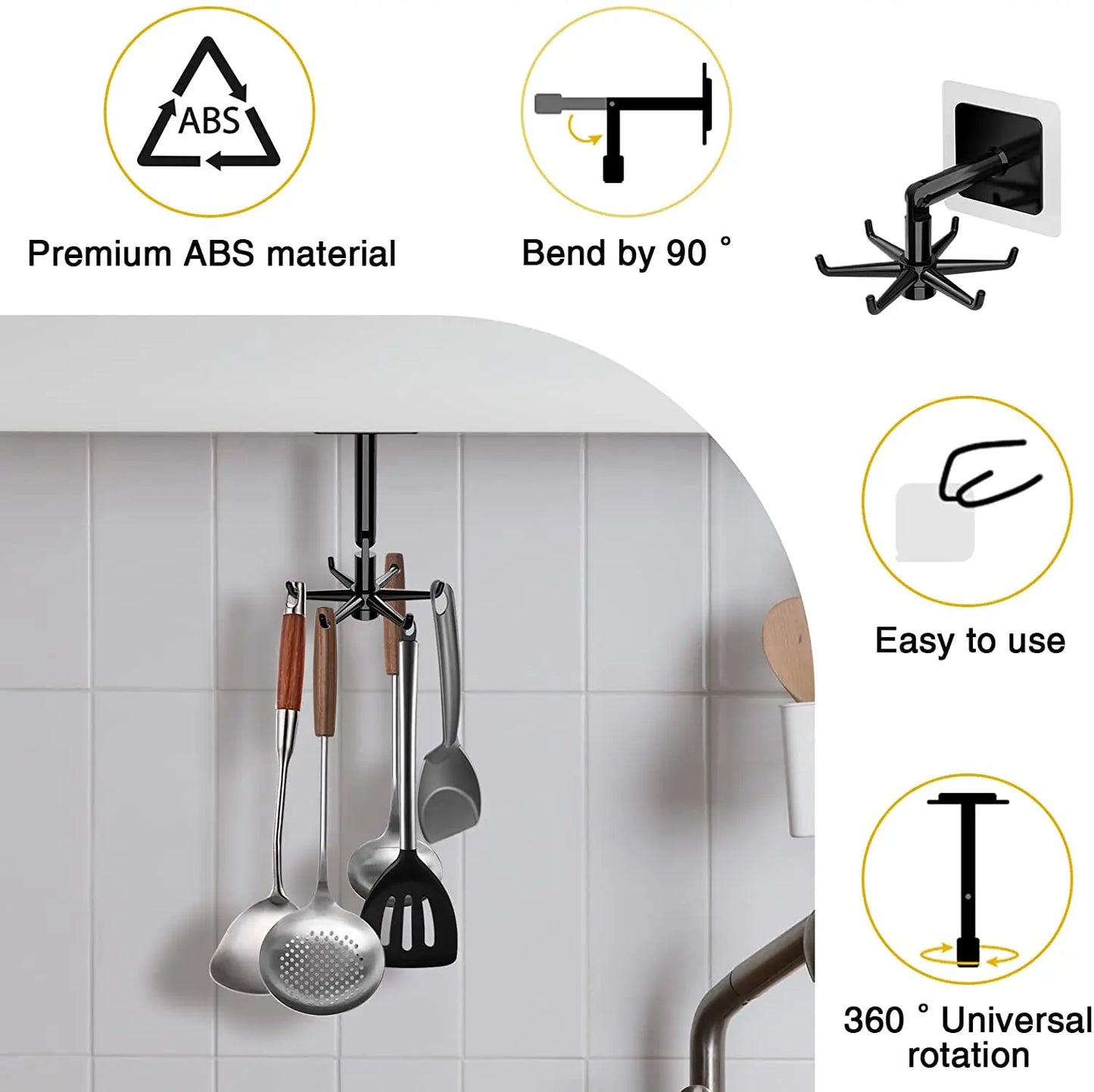 1/2PCS 360° Swivel Kitchen & Bathroom Hooks — Multifunctional Wall/Door Rack for Spoon & Storage Accessories