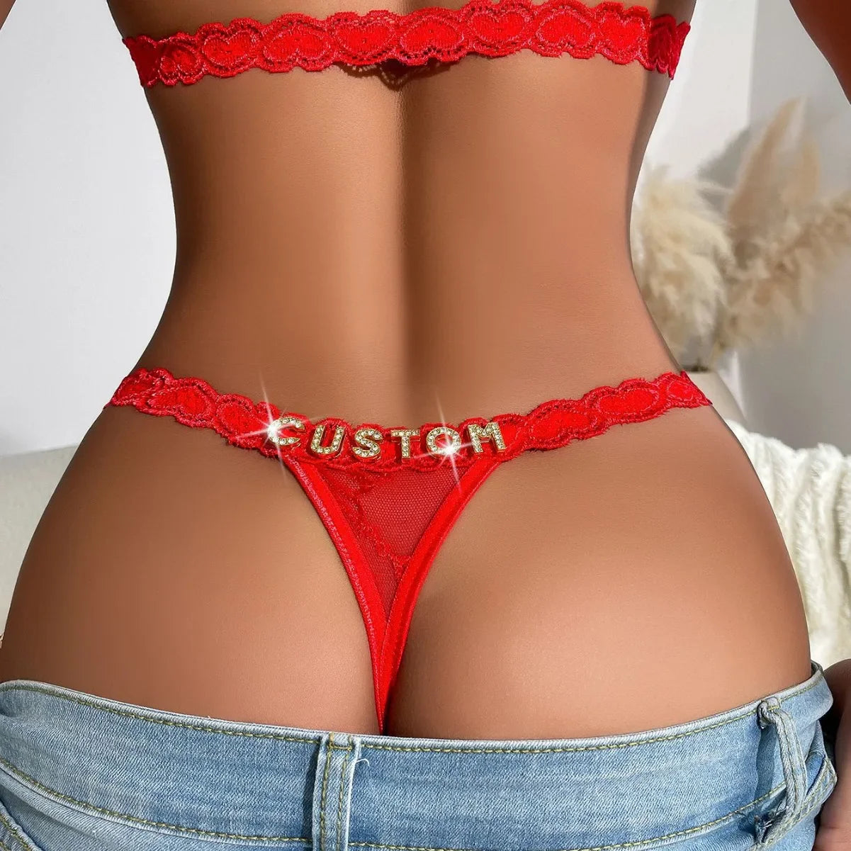 Custom Personalized Lace Thong Bikini – Sexy G-String Body Chain Lingerie with Name Letter Waist Chain Gift for Women