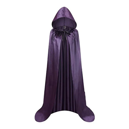 Unisex Halloween Hooded Black Cloak Witch Robe Long Cape Cosplay Costume Party Prop