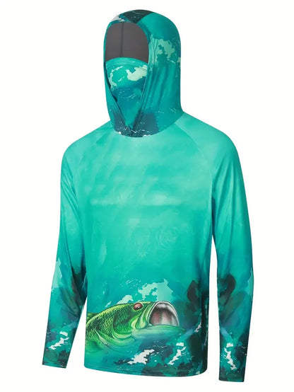 Men’s Hooded Fishing Shirt – UV Protection Summer Outdoor Fishing Jersey with Mask Breathable Performance Sun Protection Hoodie