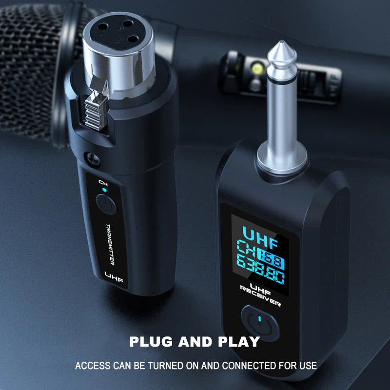 BOMGE UHF XLR Wireless Microphone Adapter System – Transmitter & Receiver for Dynamic Microphone, Guitar, Audio Mixer & PA System