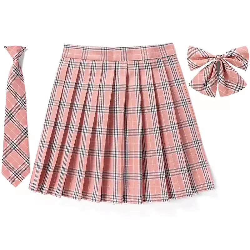 Women’s Plaid Pleated Skirt with Bowtie – XS-5XL Harajuku Preppy Mini Japanese School Uniform, Summer Kawaii Jupe